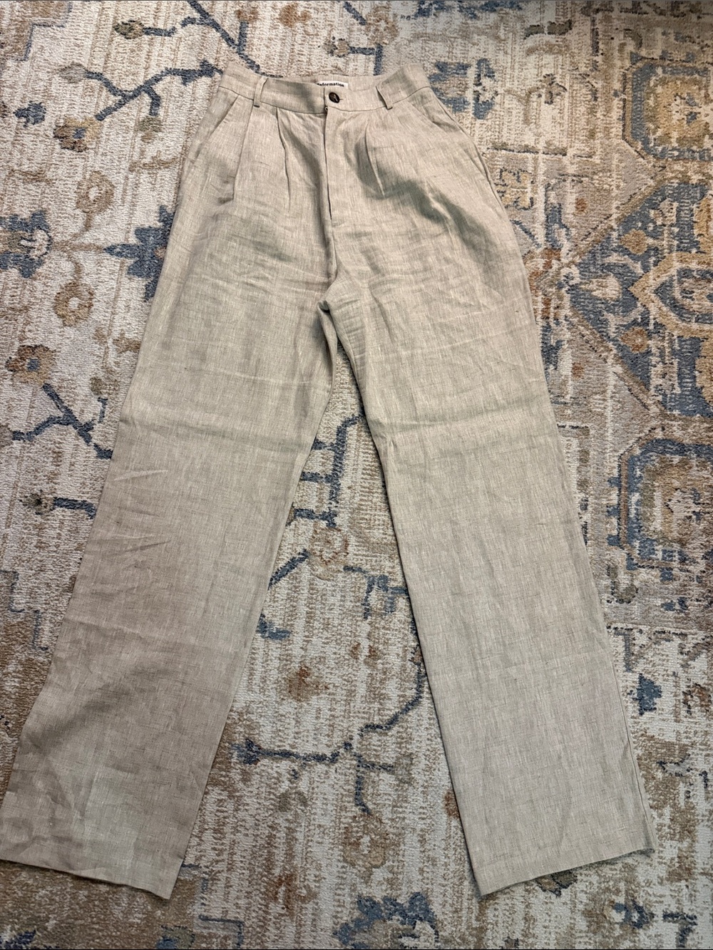 Reformation Neutral Beige Pleated Straight-Leg Linen Pants Size 2